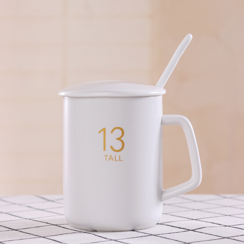 1314520 Pattern Mug Creative Ceramic Cup Couple Water Cup Foreign Trade Ceramic Cup Wholesale with Cover