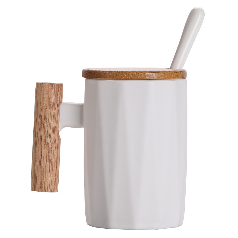 Dehua diamond shaped wooden handle mug gift box set foreign trade ceramic cup logo creative couple water cup coffee cup